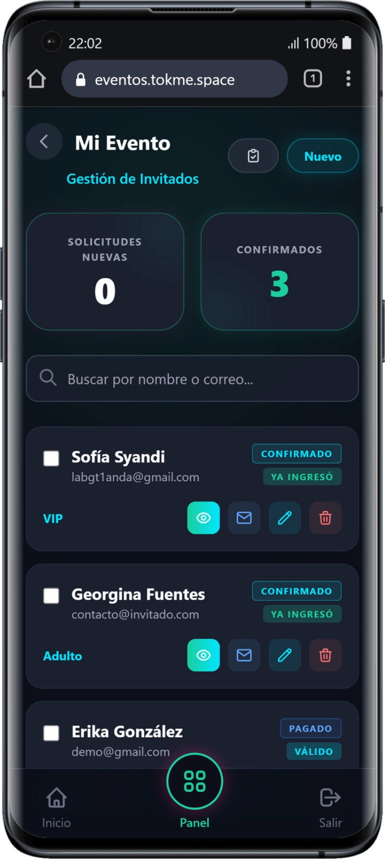 Panel de Gestión de Invitados